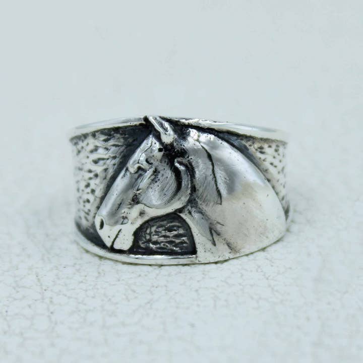Sterling Silver Equestrian Horse Ring for wholesale by Silvex Jewelry