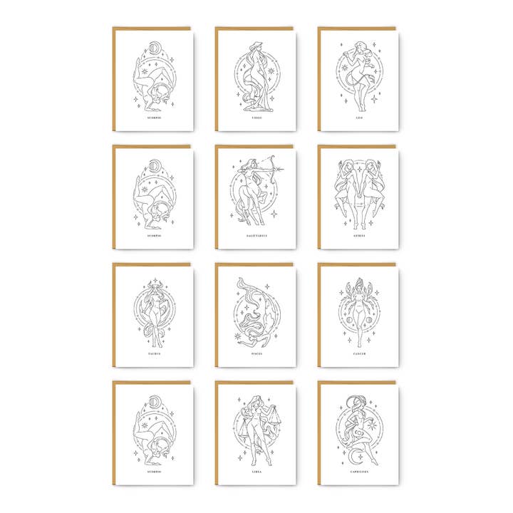Tarjetas con cada signo del zodíaco, paquete de 12, 1 de cada signo para venta al por mayor de Footnotes