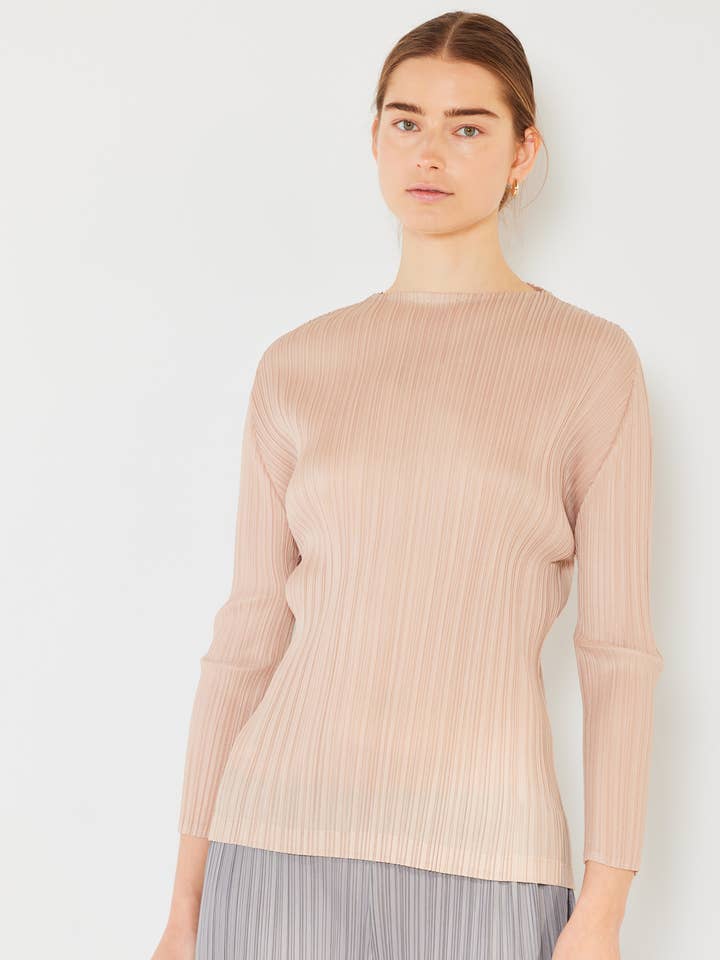 Pleated long sleeve boatneck top_T04LS-Beige for wholesale by MARINA WEST SWIM