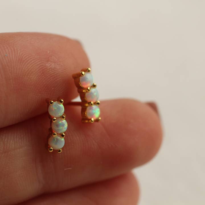 Silk Purse, Sow's Ear - Wholesale Stud/Post Earrings - Stacked Opal Stud Earrings5