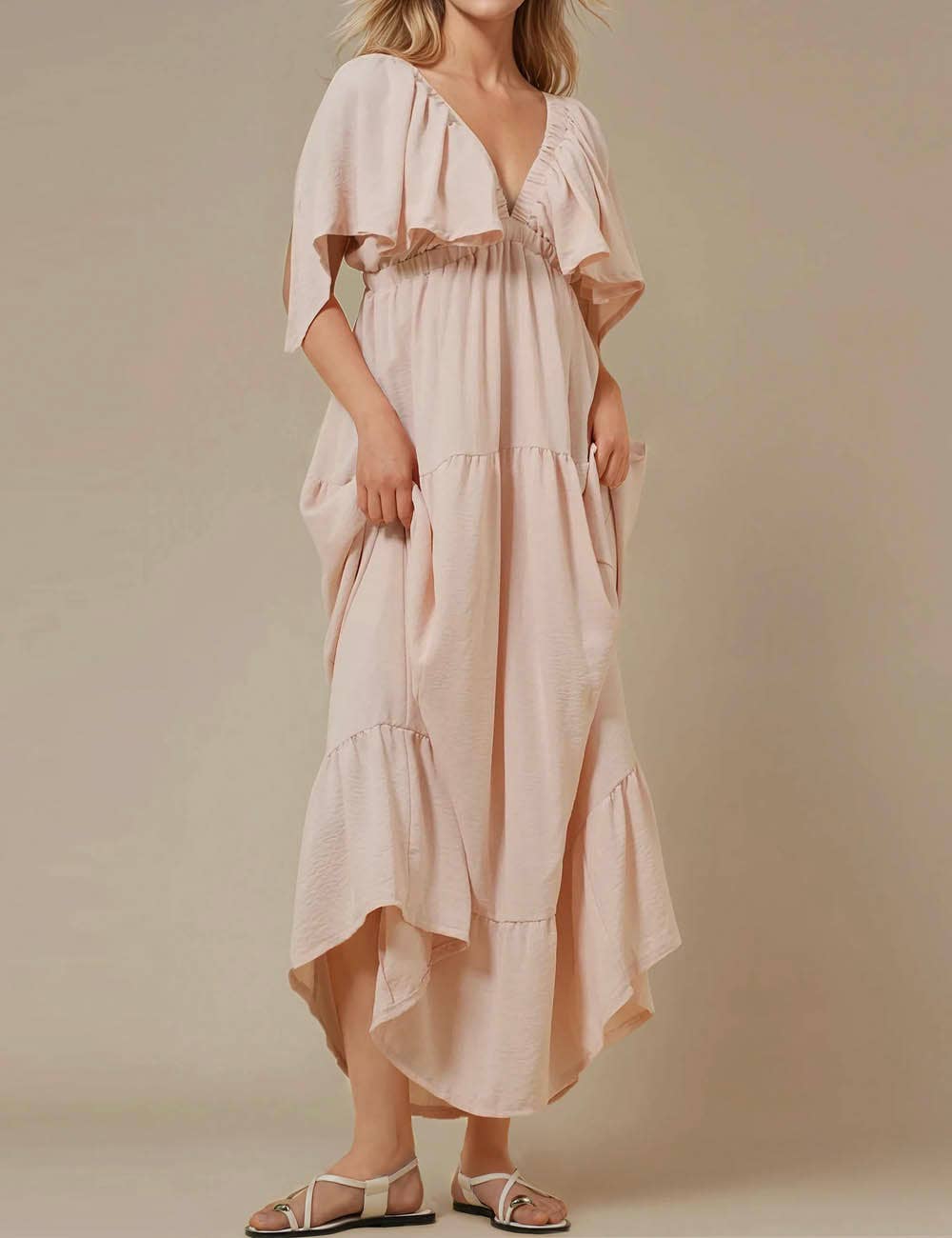 Sweetkama - Vente Robe – femme - Robe maxi unie décolleté en V et dos nu SKD15311