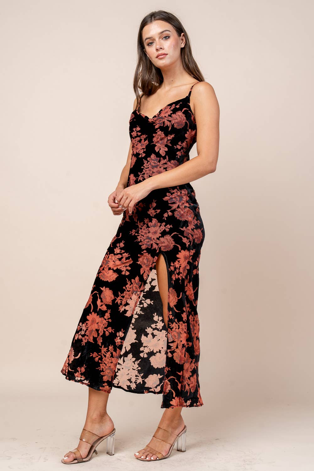 Black CD30653S / COWL NECK LONG S/L DRESS for wholesale on Faire1