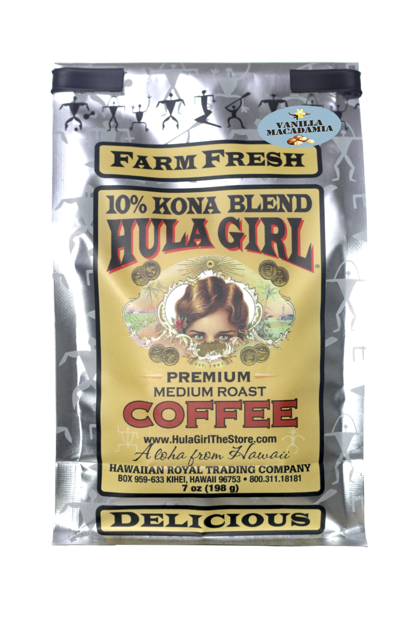 Hula Girl Products - Wholesale Coffee Beans - Hula Girl 10% Kona Coffee Blend Ground 7oz(198g) - Box of 204