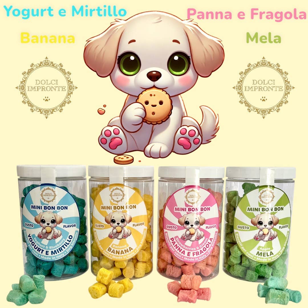 Fifty Srl - Dolci Impronte The Italian Pet Pastry – Großhandel Leckerlis – Hund – Dolci Impronte Mini Bonbon 4er Geschmacksglas 170 g0