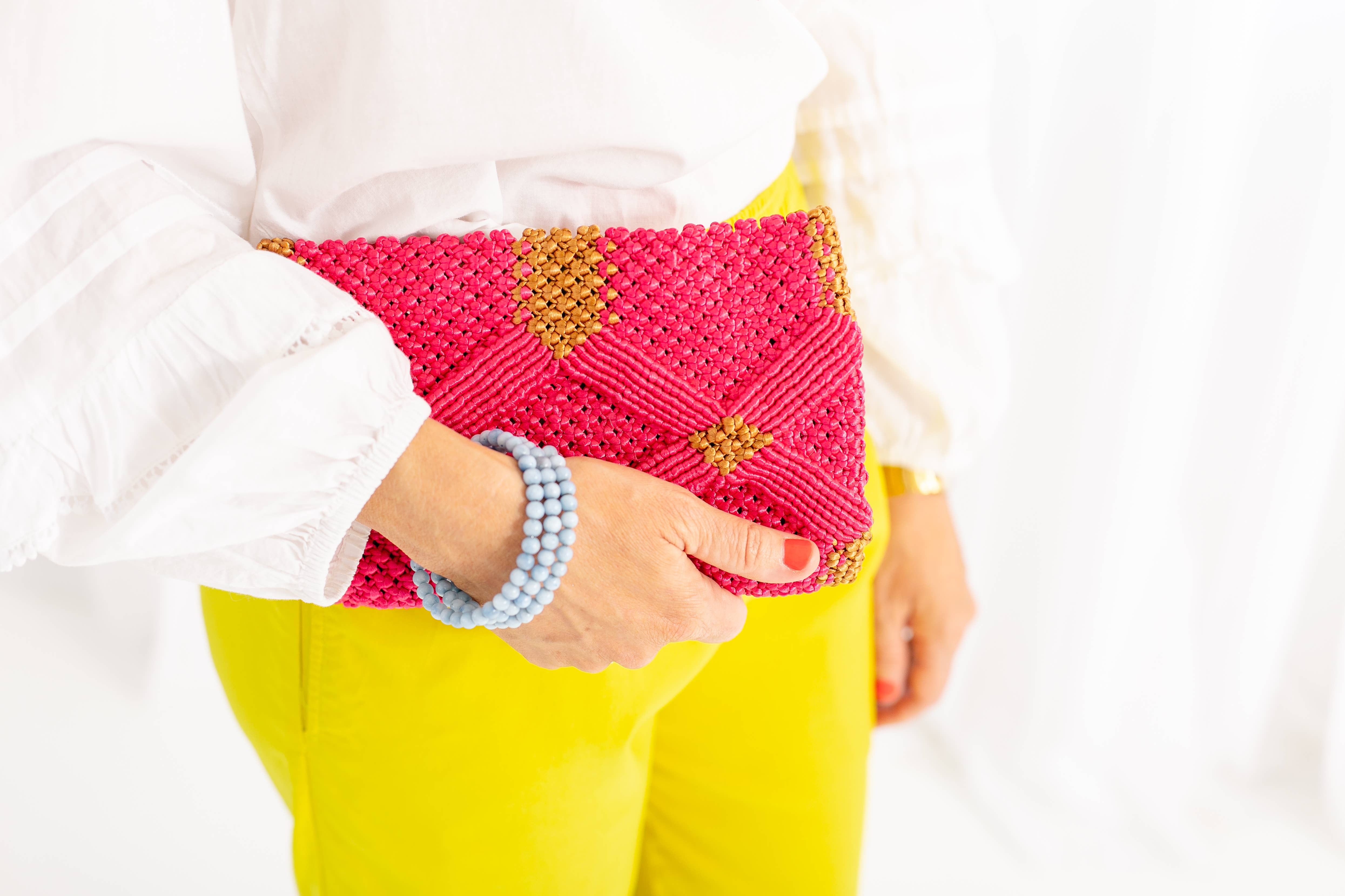 Rahab's Rope - Wholesale Clutch Bag - Women's - Handmade Macramé Clutch- Pink and Caramel3