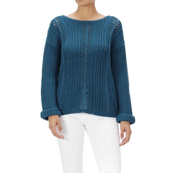 Mak - Wholesale Knit Sweater - Women's - Leaf Crochet Detailed Rolled Up Sleeve Sweater HB205211