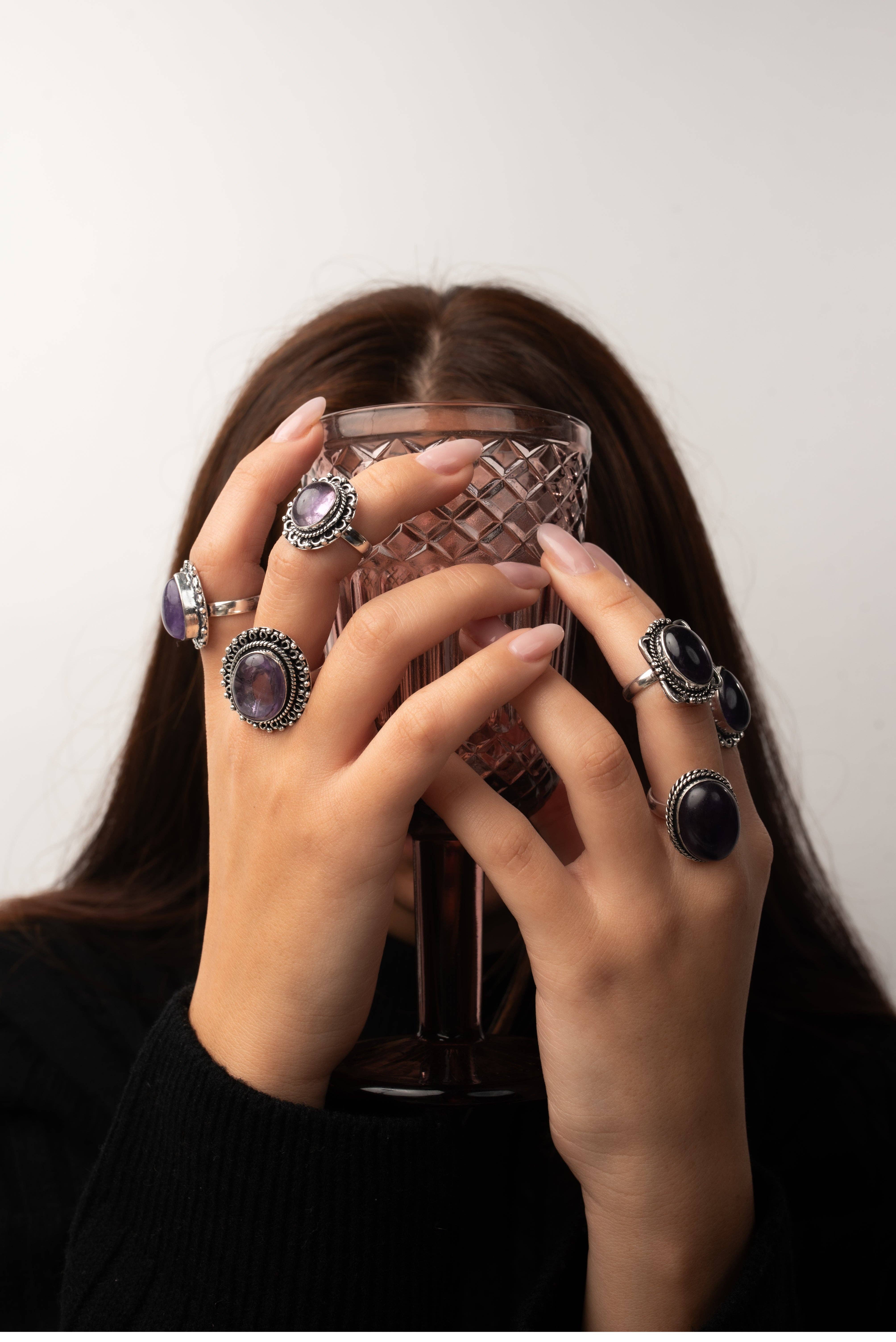 Handmade Jewels - Wholesale Cocktail/Statement Ring - Amethyst Rings for Women – Silver-Plated, Handmade, Deep Purple (US Sizes 6–10, Non-Adjustable)7