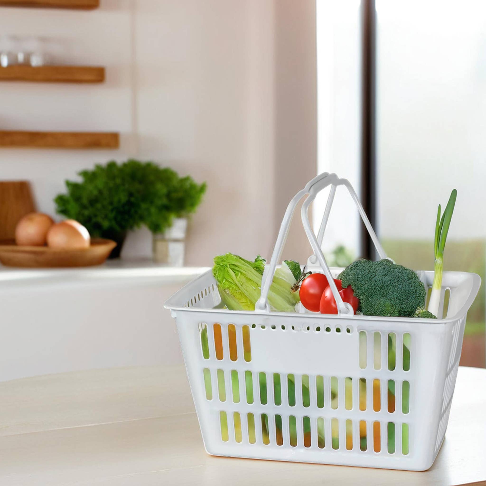 DisplayCanada - Wholesale Basket - Plastic Shopping Basket - 15"L x 7"D x 8"H #PLSTCBSKTWHT1