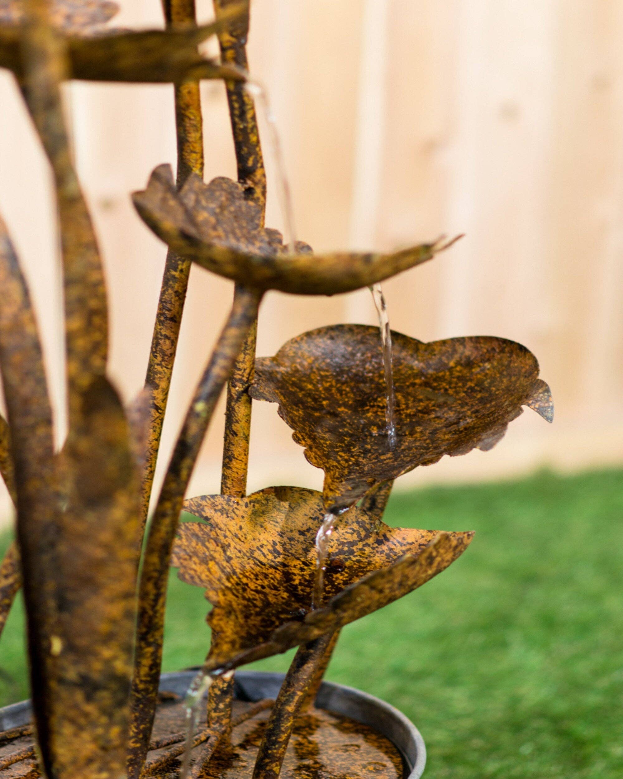 Hi-Line Gift Ltd. - Wholesale Outdoor Ornament/Decor - Metal Flamingo W/Leaves In Pail Fountain3