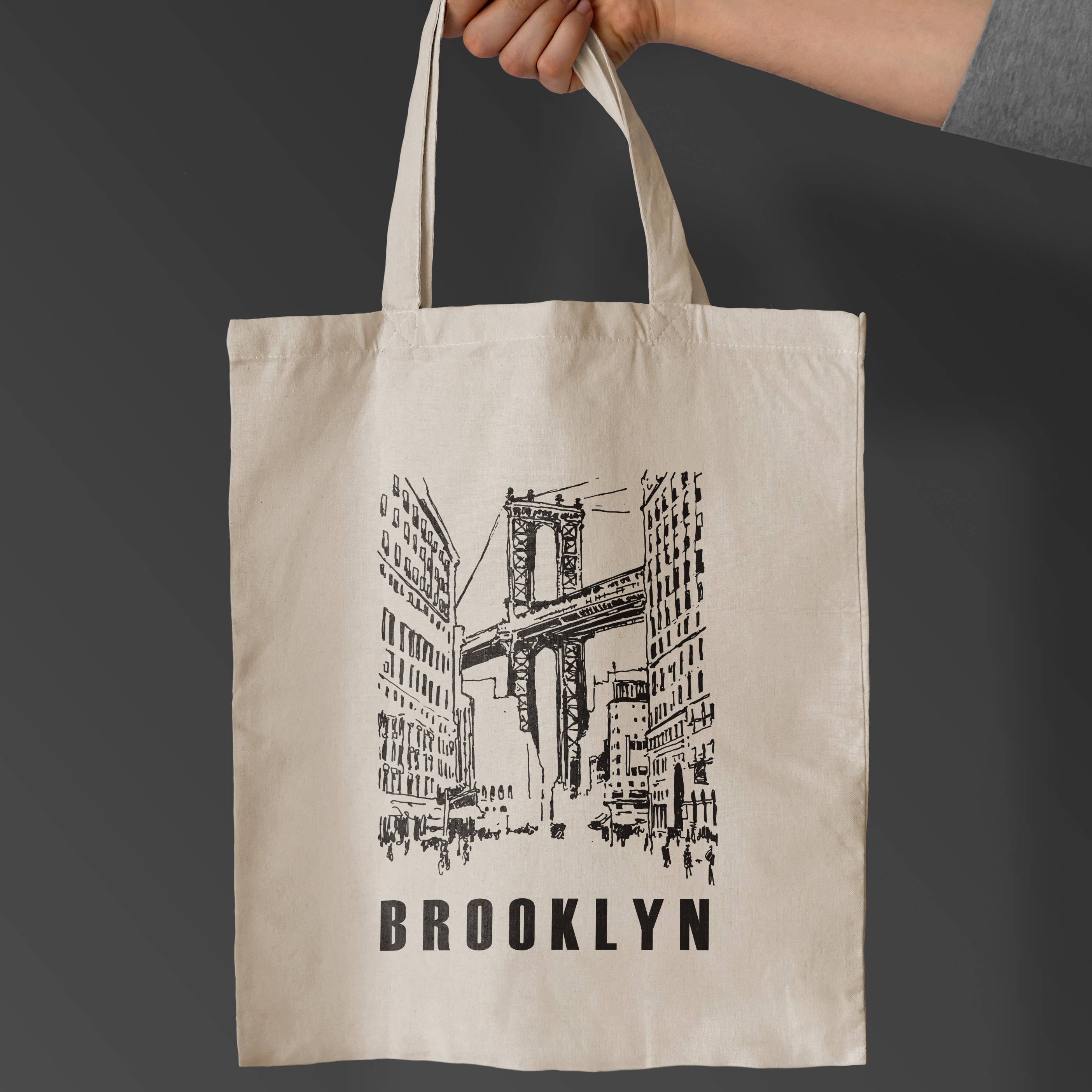 GoboxPrintCo - Wholesale Tote Bag - Unisex - Brooklyn Canvas Tote Bag – Minimalist NYC Bridge Sketch1