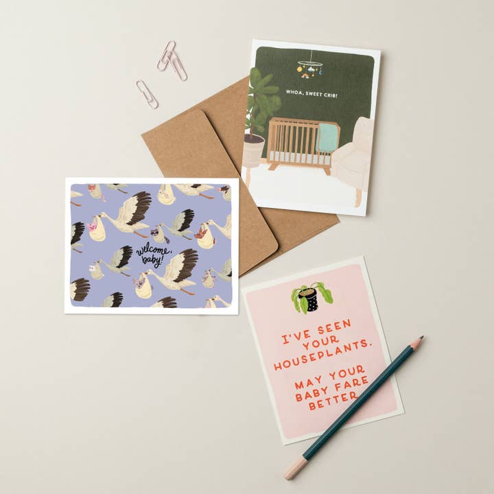 Slightly Stationery – wholesale Baby card – Stork Welcome Baby | New Baby Shower Card1