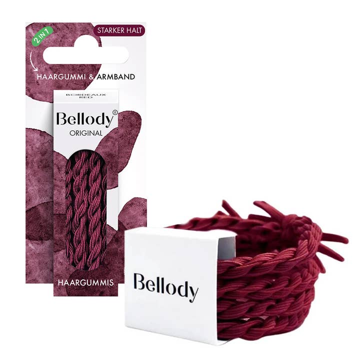 Hair scrunchies red - Bellody® (pack of 4 - Bordeaux red) for wholesale by Bellody GmbH