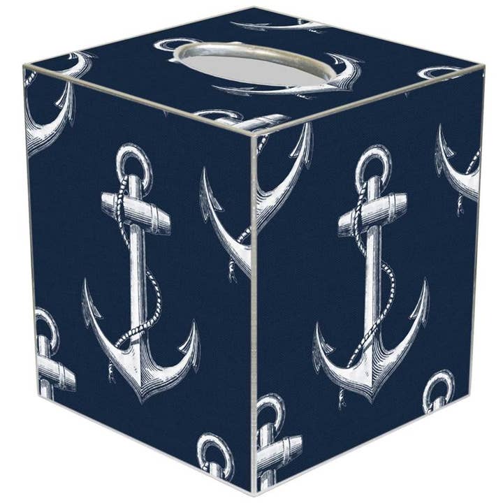Funda para caja de pañuelos Vintage Anchor Navy para venta al por mayor de Marye-Kelley