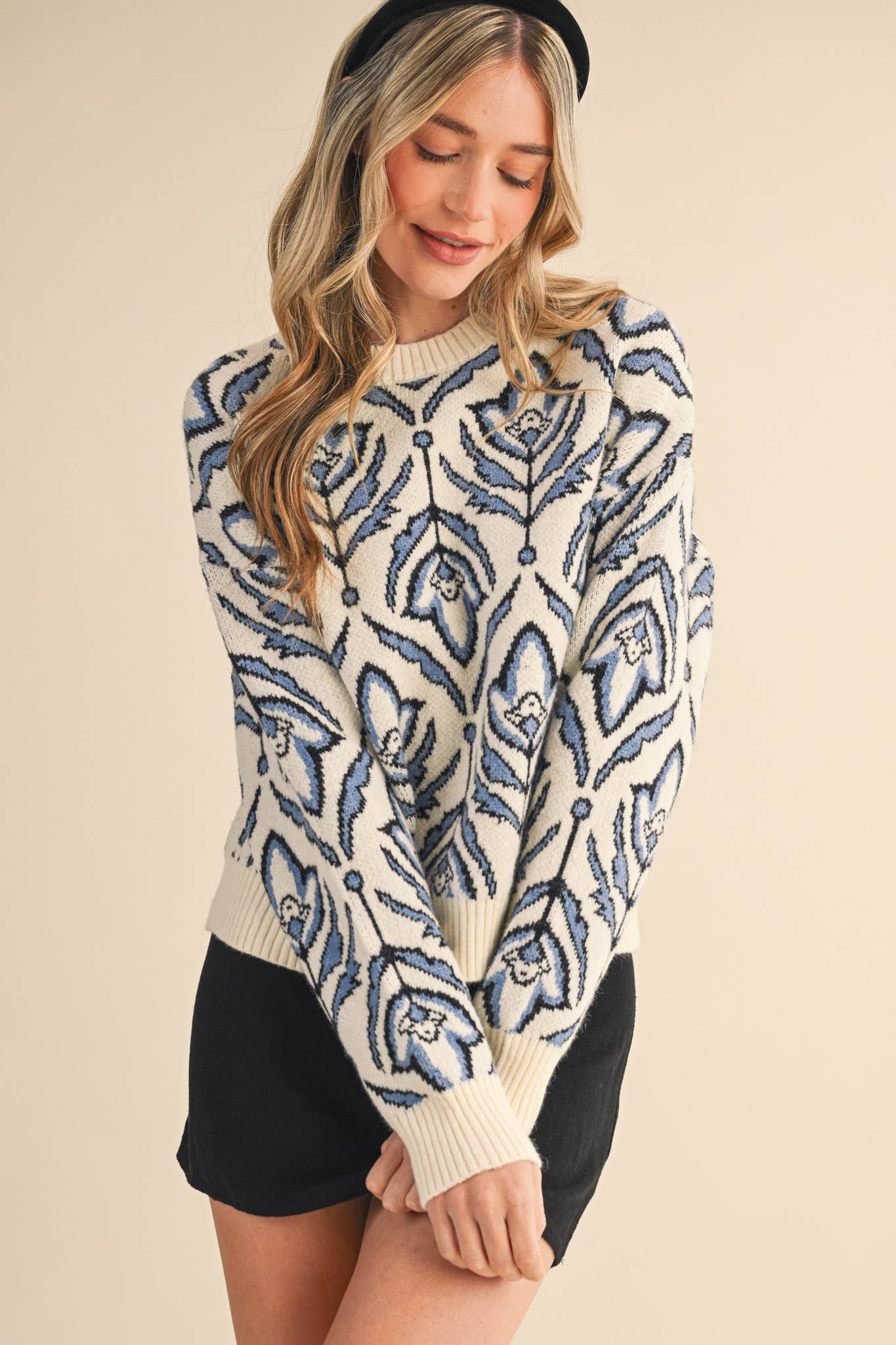 &MERCI - Wholesale Knit Sweater - Women's - FLORAL PATTERN KNIT SWEATER MSW1109518