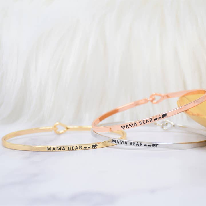 MAMA BEAR >> 2 CUBS | Dainty Inspired Message Engraved Simp for wholesale by Curated Trinkets