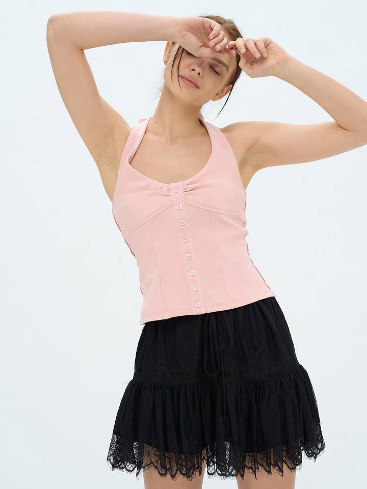 DUSTY ROSE - Wholesale Skirt - Women's - Dahlia Lace-Trimmed Tiered Mini Skirt