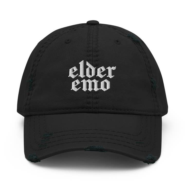 Elder Emo Distressed Dad Cap for wholesale by Goth Cloth Co.