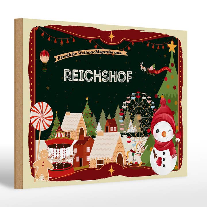 Cartello in legno auguri di Natale REICHSHOF regalo 30x20cm per la vendita all'ingrosso da parte di Femer
