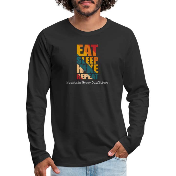 T-shirt à manches longues Eat Sleep Hike pour la vente par Mountain Gypsy Outfitters