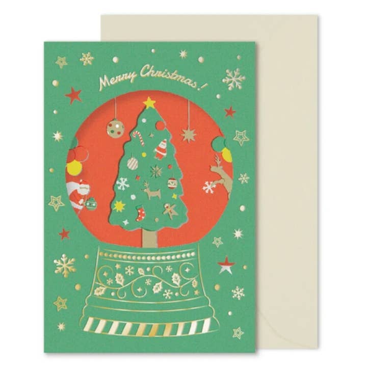 「FUNJI」In Japan - Wholesale Christmas card - Snow Globe Christmas Card | Japanese Holiday Greeting Card |9