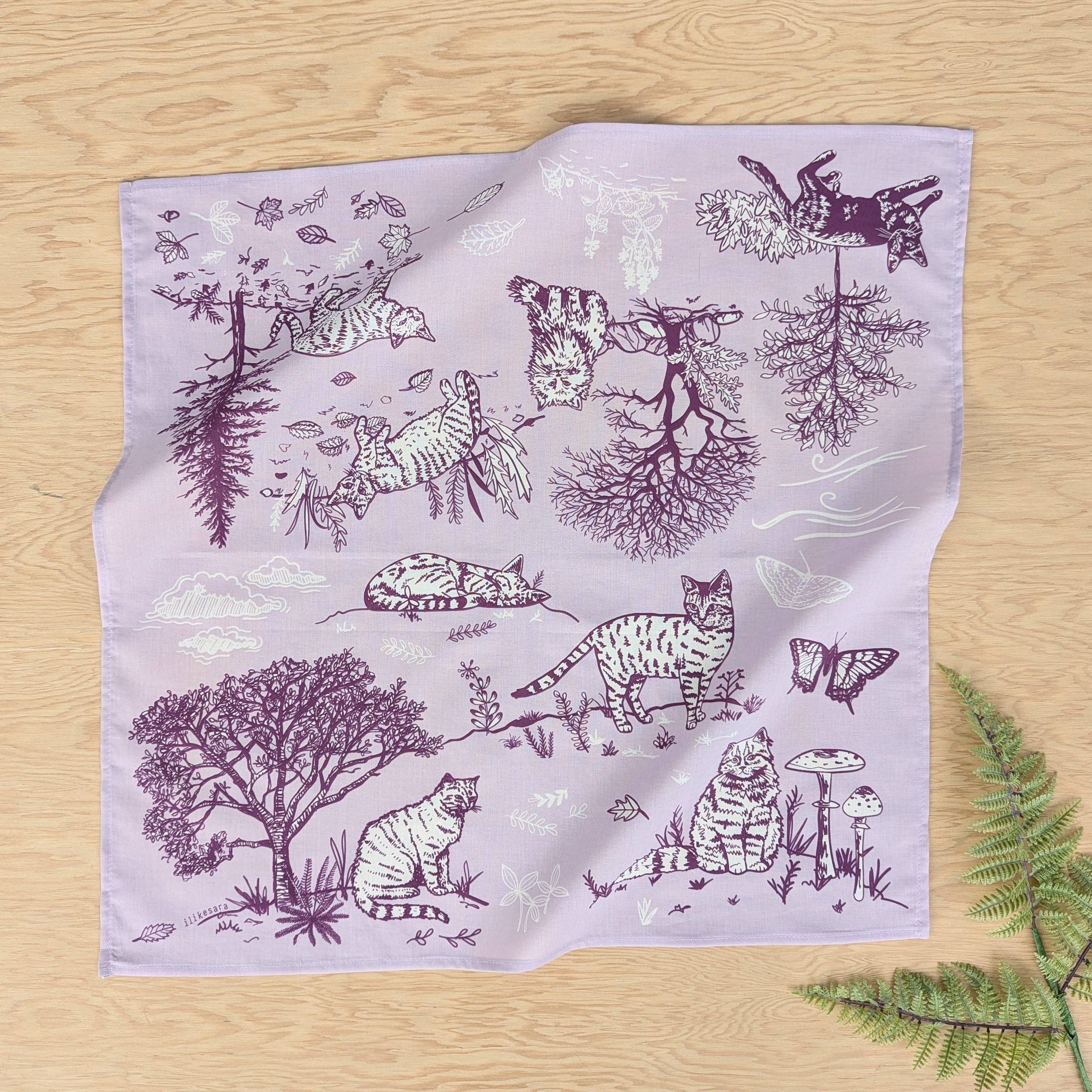 ilikesara | art + goods – Engroshandel Bandana - Unisex – bandana | udenfor katte - lys lilla kat natur skov tørklæde2