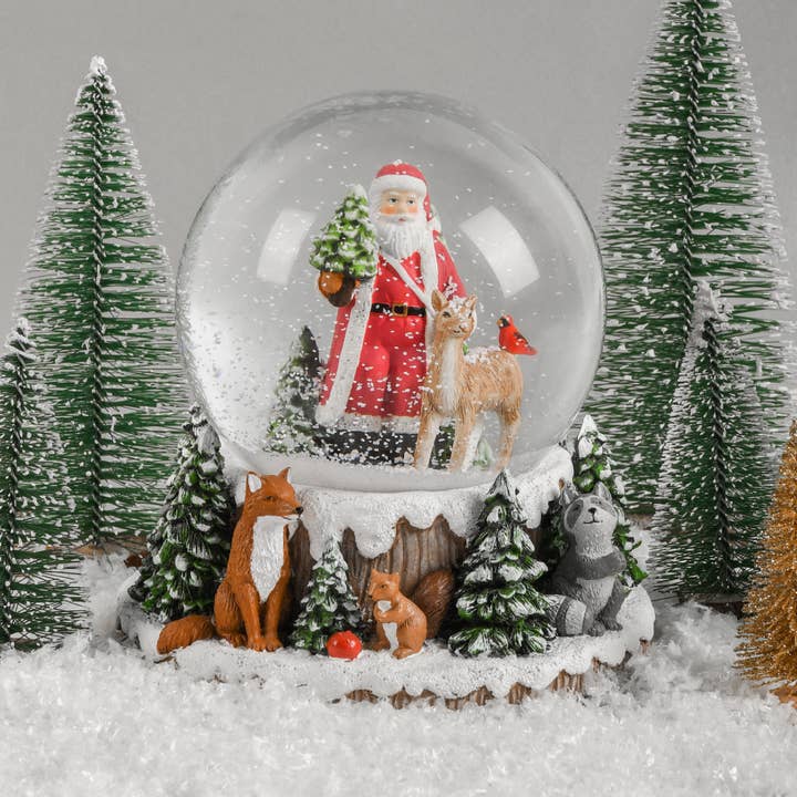Santa Woodland Forest Snow Globe for wholesale by Merri Glow