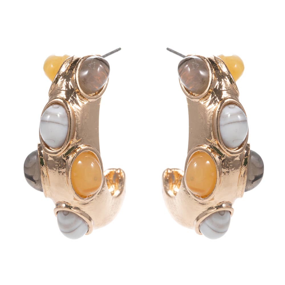 Sensibling Corp. - Wholesale Hoop Earrings - Oval Stone Embellished Chunky Hoop Earrings1