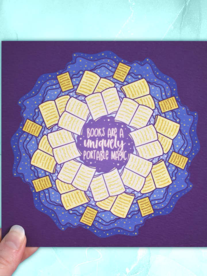 Books Are A Uniquely Portable Magic - Bookish Square Print for wholesale by Felfira Moon Designs