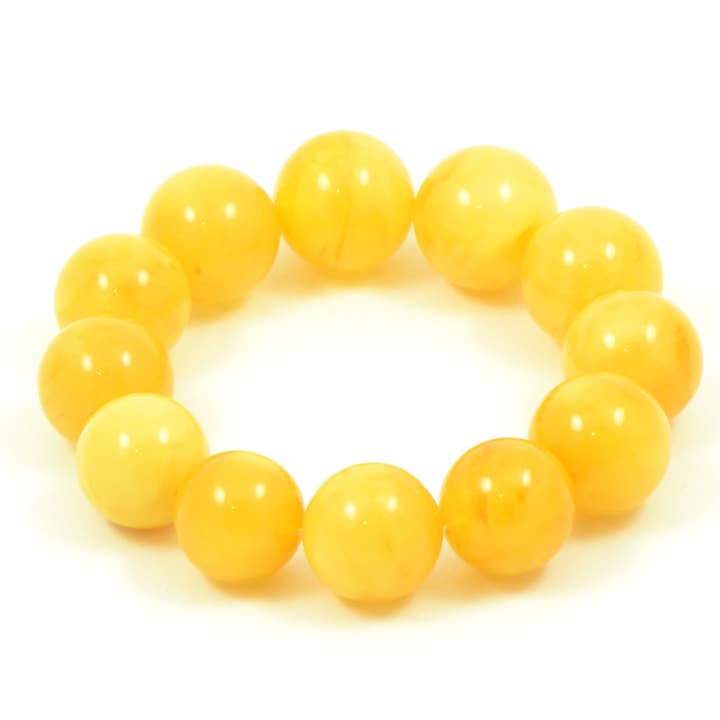 Milky Round Polished Amber Bracelet for Adult on Elastic Band for wholesale by The Natural Amber