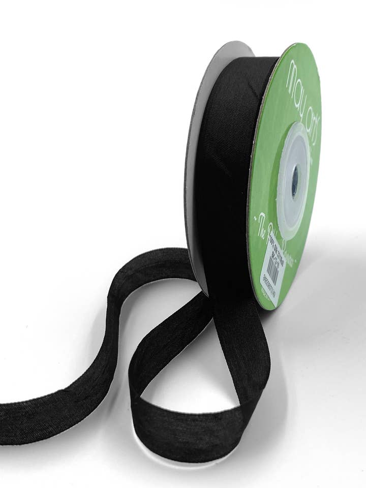 1/2" Black Hand-Dyed Woven 100% Silk Ribbon for wholesale by May Arts Ribbon
