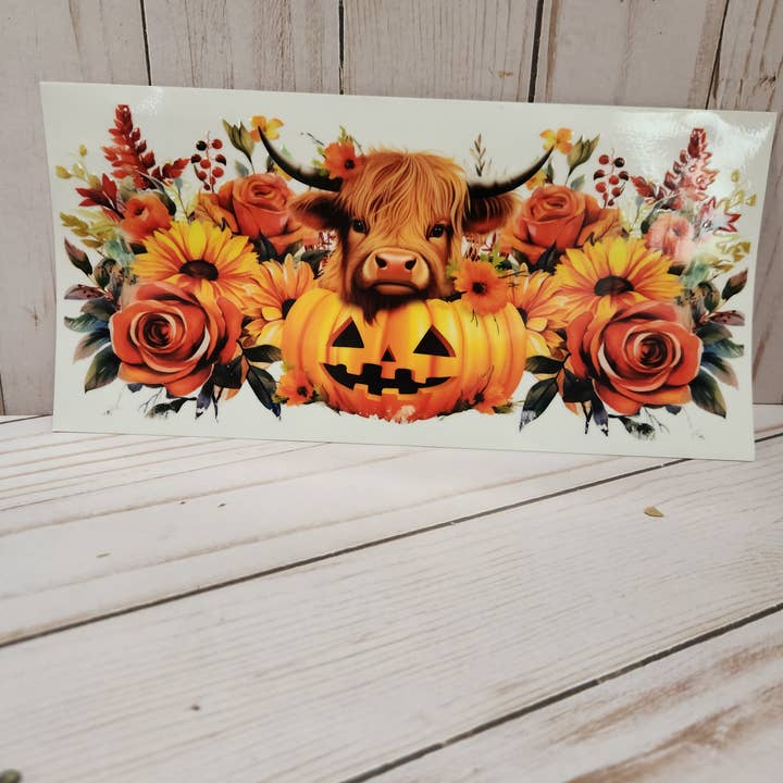 Enveloppes UV-DTF pour gobelets Libbey de 16 oz, une vache et des citrouilles, mignons pour la vente par XPS DESIGN