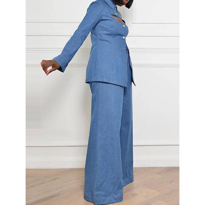 High Waisted Loose Pockets Solid Color Denim Sets for wholesale on Faire3