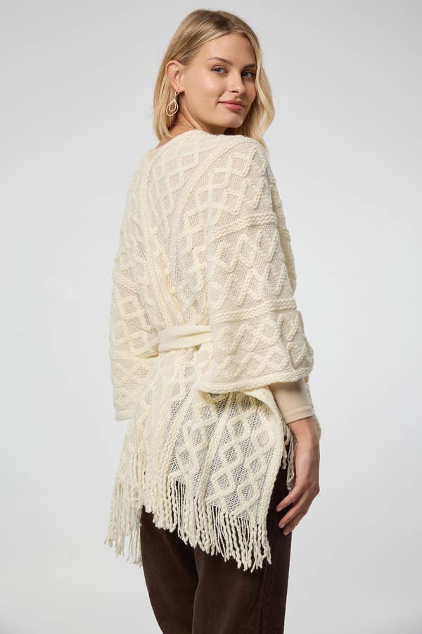 SAACHI - Venta al por mayor Kimono - Mujer - Ruana con Flecos de Cable3