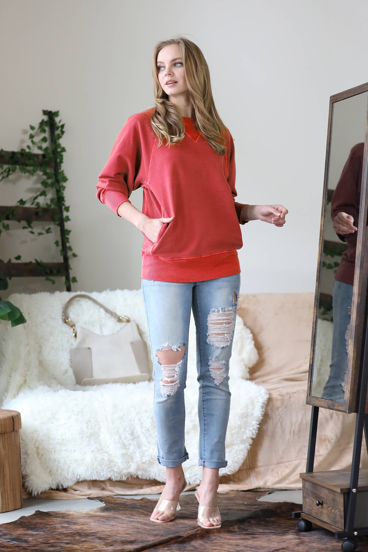 42POPS - Wholesale Sweatshirt - Women's - ',,,, Washed French Terry Pullover With Side Pockets25