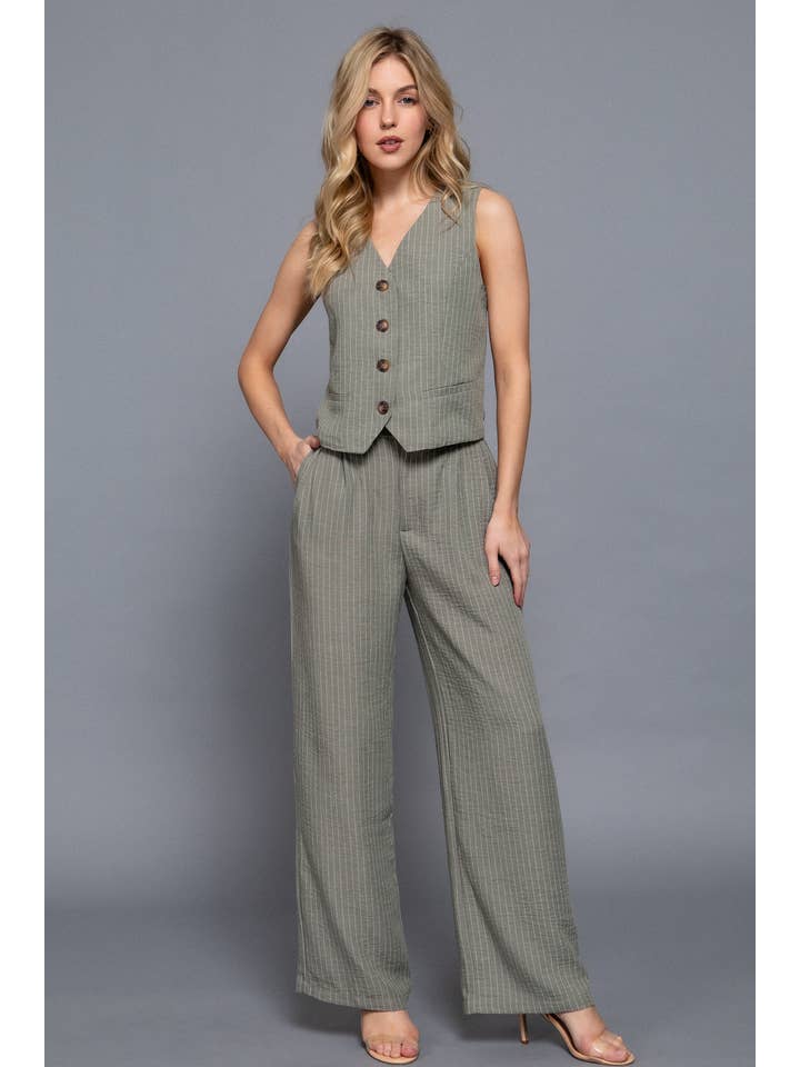 Active Basic | Active USA - Wholesale Suit Vest - Women's - V-Neckline Front Button Closure Linen Effect Vest