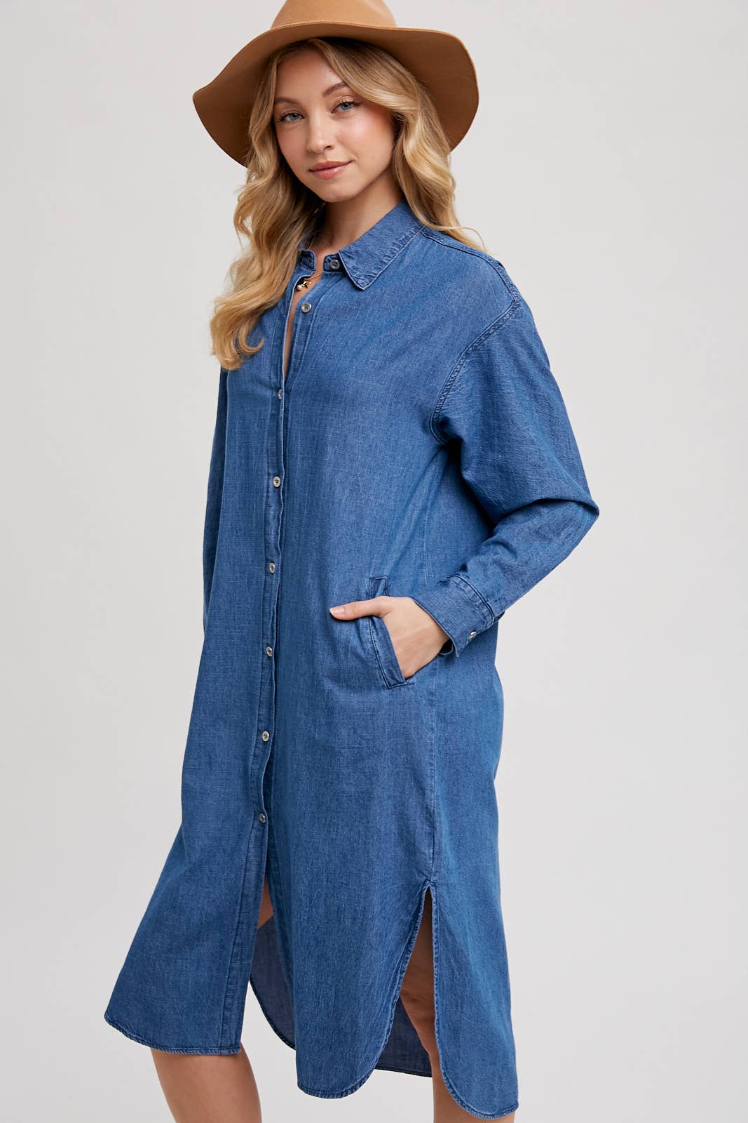 Bluivy – wholesale Dress – Women's – DENIM LONGLINE SHIRT MIDI DRESS16
