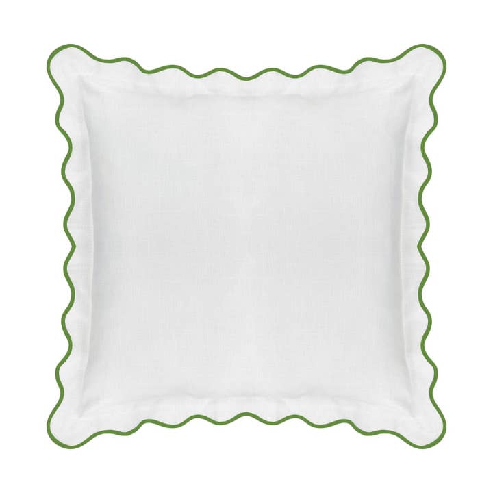 Laura Park Designs – Fronha de cama/decorativa por atacado – Almofada Decorativa com Bordas Onduladas, Verde / Branco