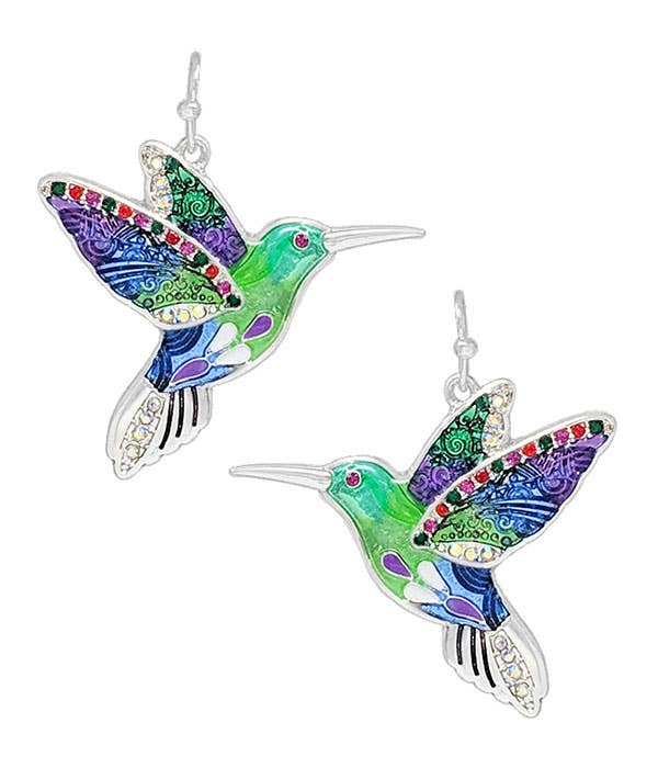 Jewelry Max - Wholesale Dangle Earrings - ( H563 )  TROPICAL THEME EPOXY EARRING - HUMMING BIRD0