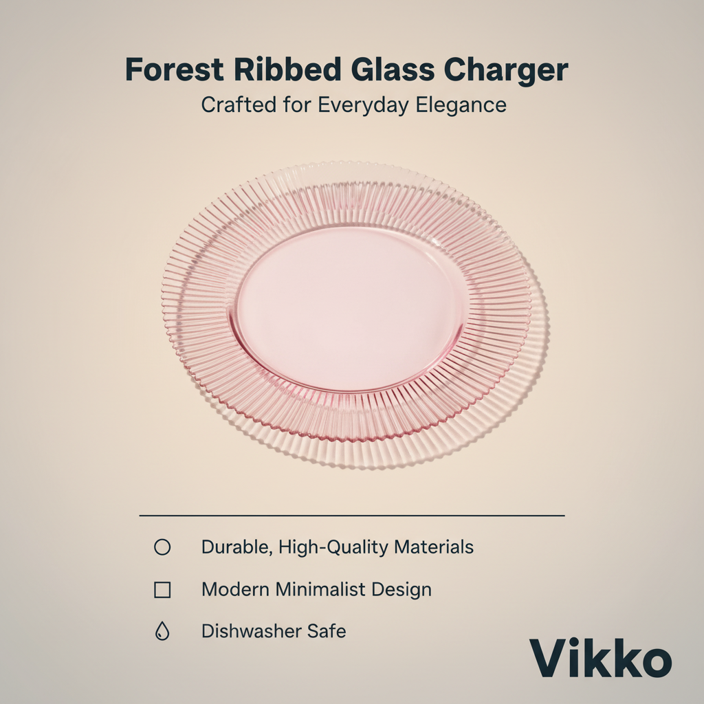 Kadra Kitchenware - Wholesale Charger Plate - Vikko - Decor, Forest, Ribbed Glass Charger, Pink, 13"3