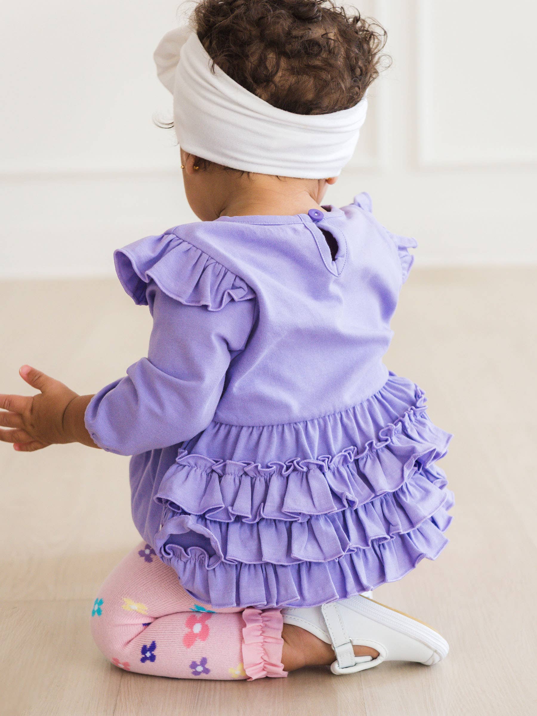Baby Girls Wisteria Purple Knit Long Sleeve Flutter Bubble Romper for wholesale on Faire4