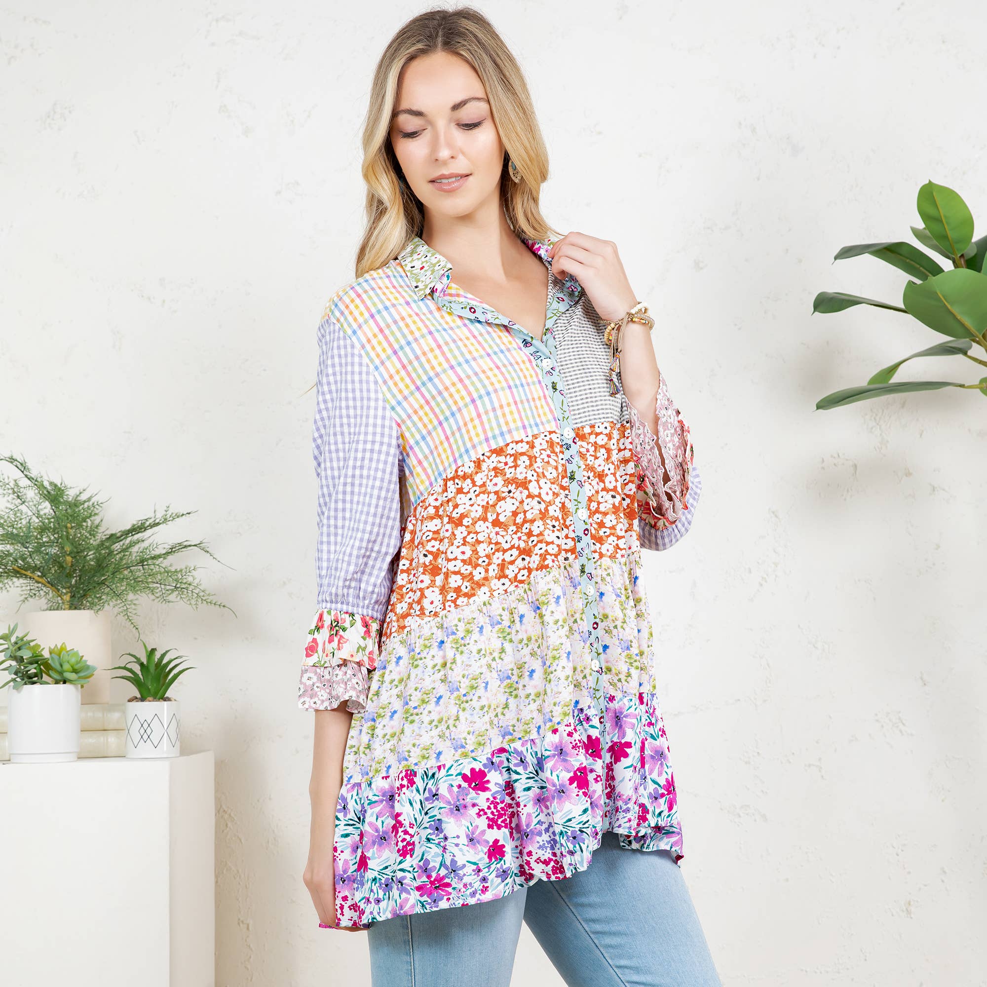 IVORY Women’s Mexican Embroidery Blouse Gathered Waist Shirt for wholesale on Faire3