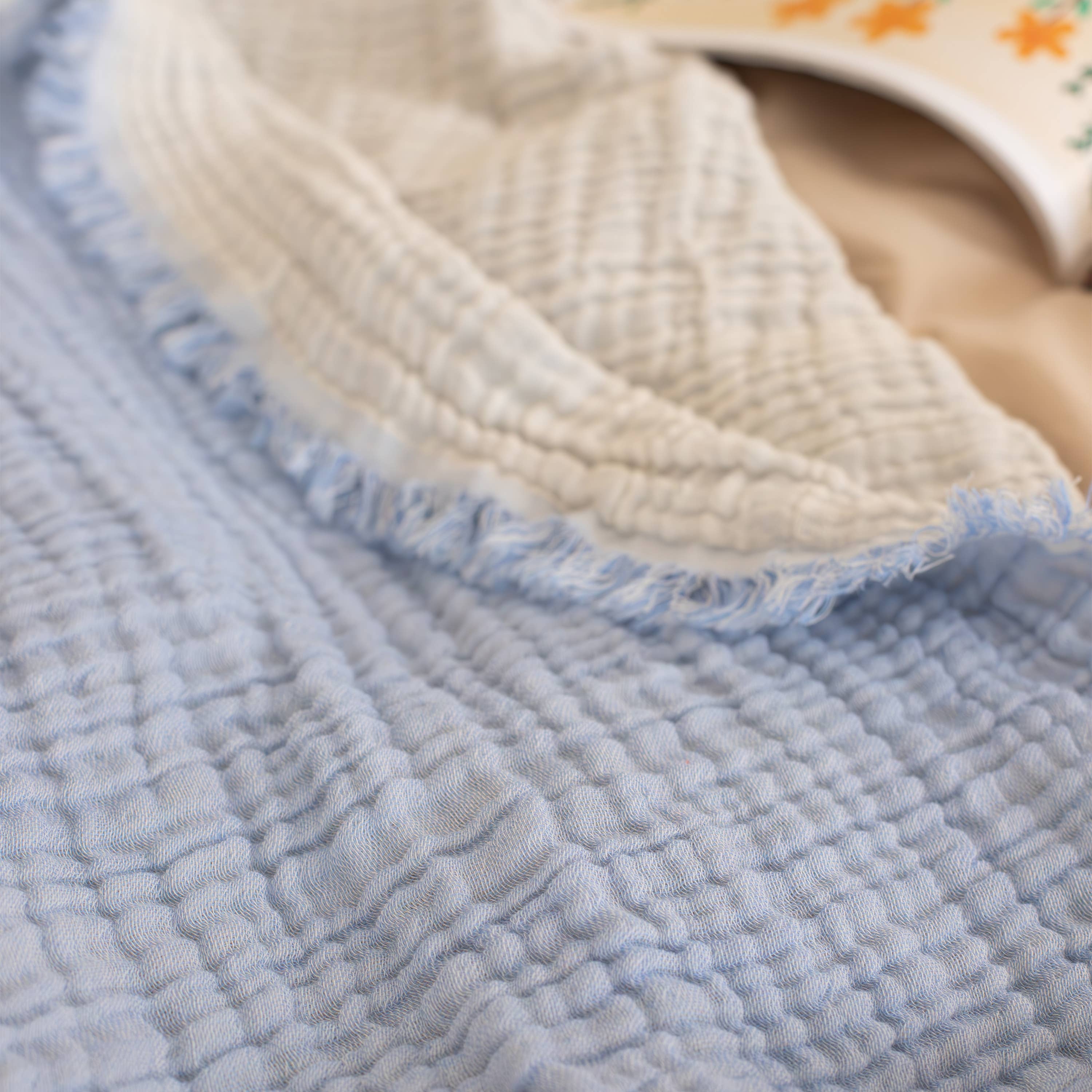 Vivamaison - Vente Plaids - Couvre-lit en mousseline frangé 100 % coton doux, 4 couches premium7