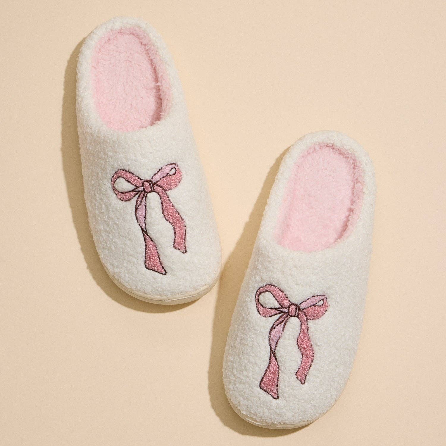 PK Fuzzy Bow Slippers with Pink Lining for Christmas Gift for wholesale on Faire0