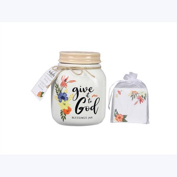 Ceramic Floral Blessing Jar with 40 Inspirational Cards for wholesale by Young's