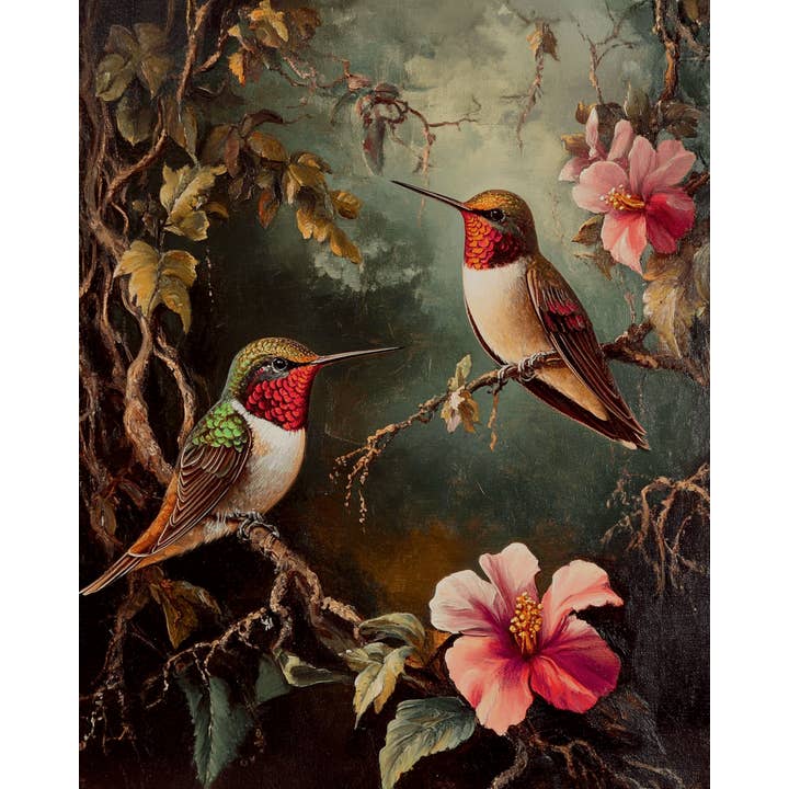 Mowbi - Vendita all'ingrosso Stampa artistica - Coppia di Colibrì Vintage - Stampe d'Arte di Natura Morta Animale – Opera d'Arte 8″x10″ per Cornice 11″x14″