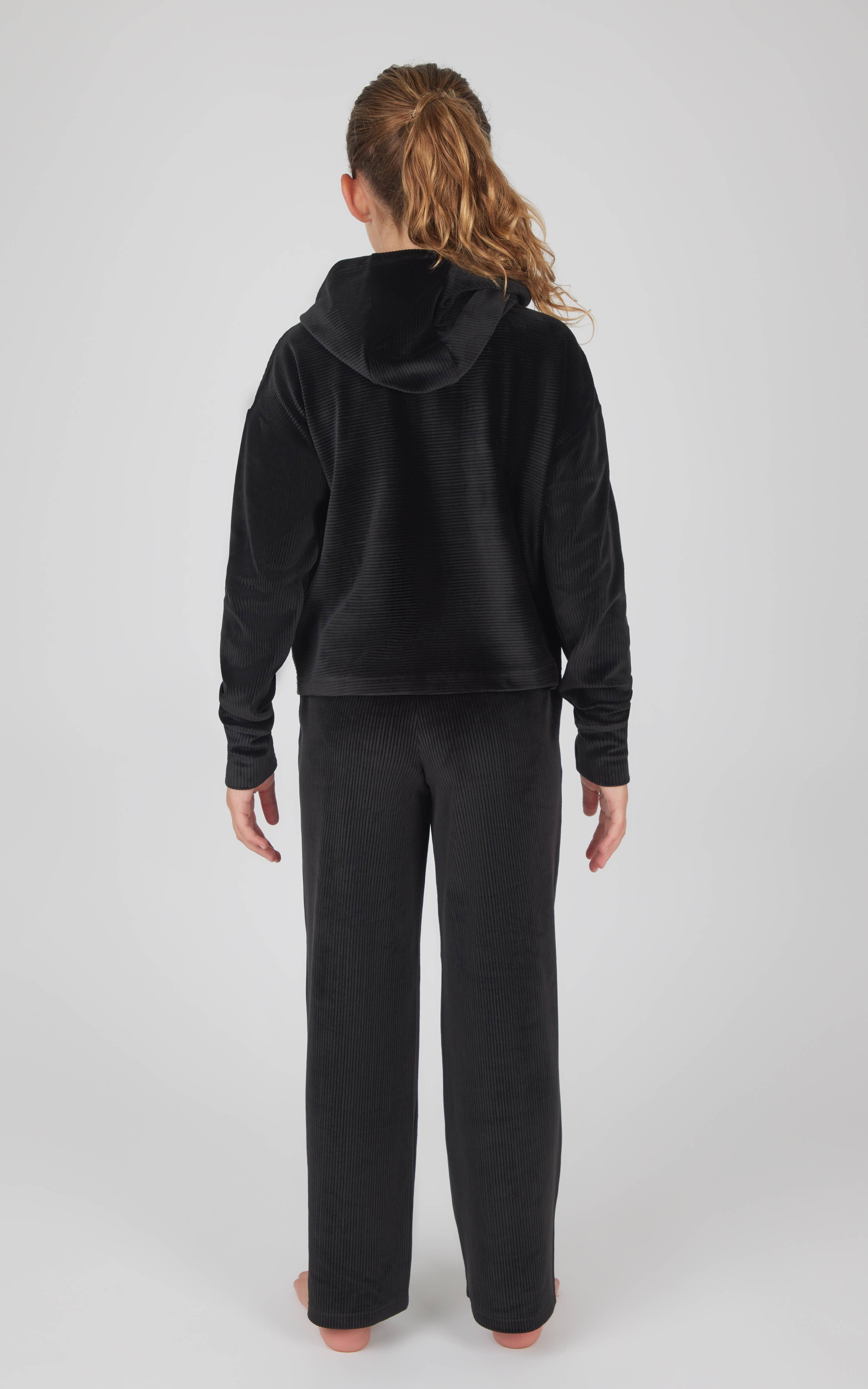 90 Degree by Reflex & Yogalicious - Venta al por mayor Conjuntos de ropa cómoda - Niños - Conjunto de sudadera con capucha y pantalón recto de terciopelo canalé para niñas7