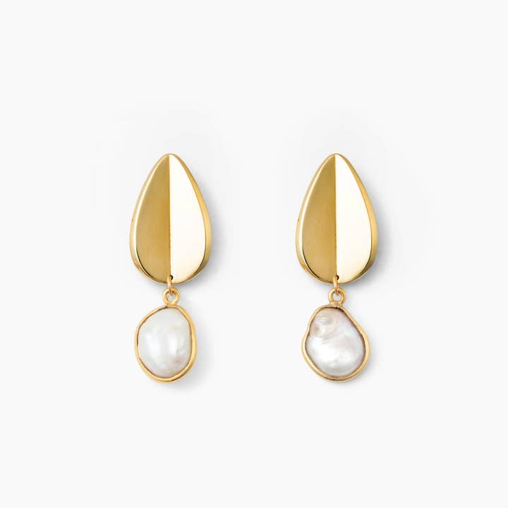 Bean Pearl Geometric Droplet Earrings for wholesale by Love Lori Michelle Jewelry