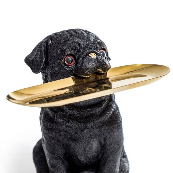 McGowan & Rutherford Ltd - Wholesale Decorative tabletop object - Black Pug Dog Holding Gold Tray0