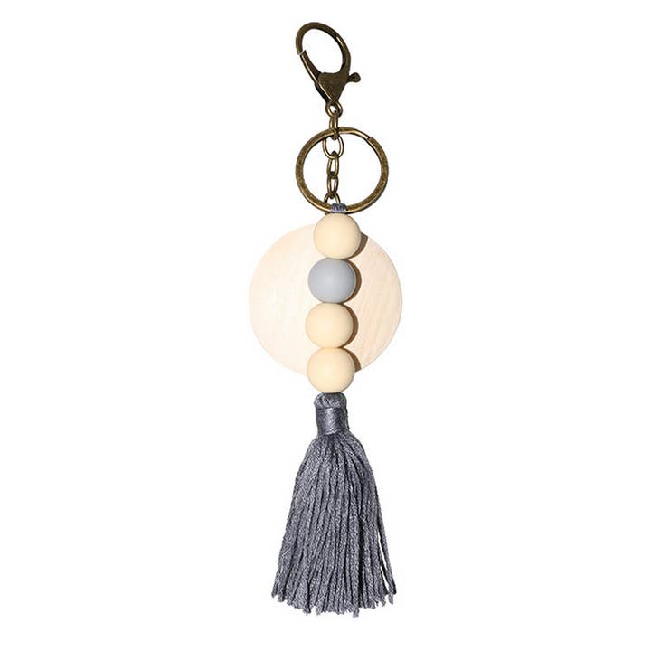 ACCITY - Wholesale Keychain - Women's - ROUND WOODEN BEADED TASSEL KEYCHAIN_CWMM1560