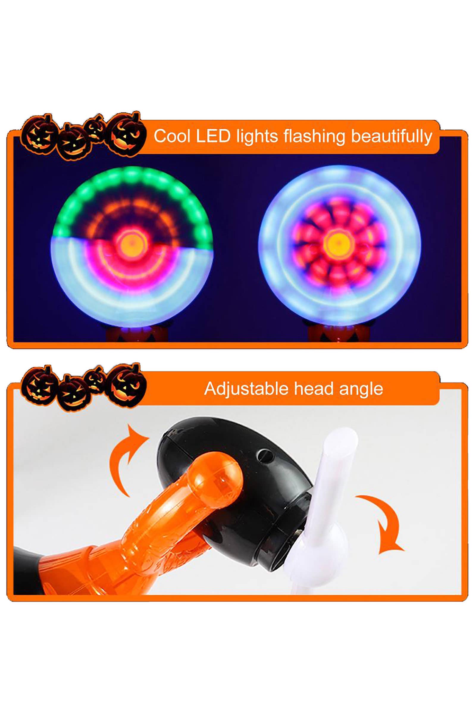 ASSORTI Halloween LED Draaiende Pompoen, Geest en Schedel Lichtstok voor groothandel op Faire3